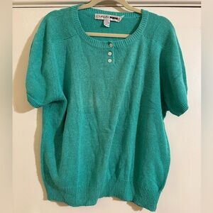 Vintage Chaus Woman Teal Knit Short Sleeve Top